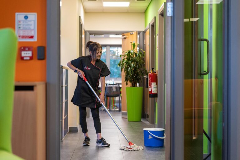 lady cleaning an office